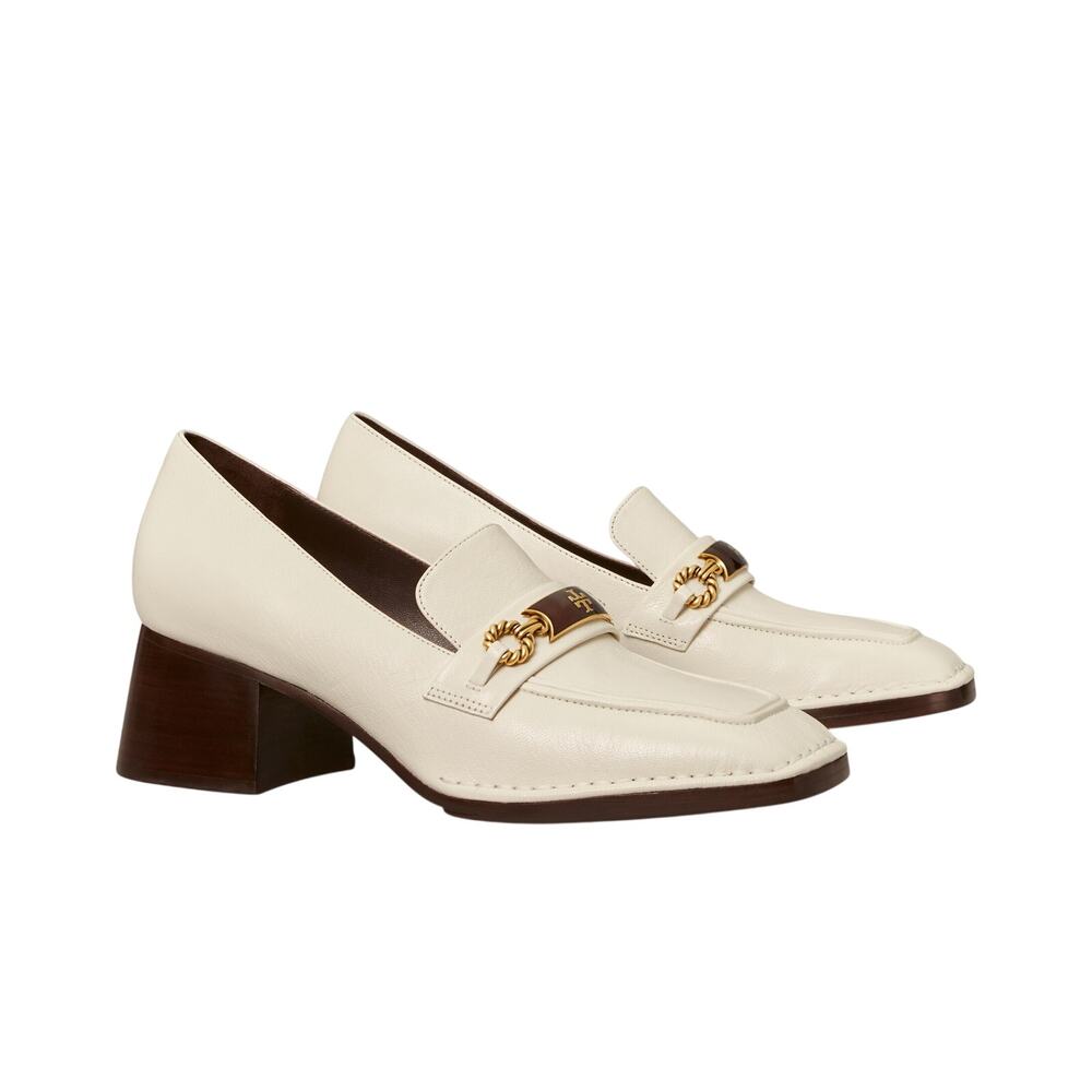 Tory Burch Classic New Ivory Perrine Heeled Loafers Size 6